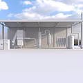 Industrial Equipment In Covered Factory Facility With Large Metal Tanks Pipes And Control Panel