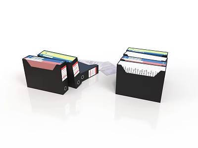 Practical Black File Folders With Colorful Labeled Papers For Office Organization 3d model