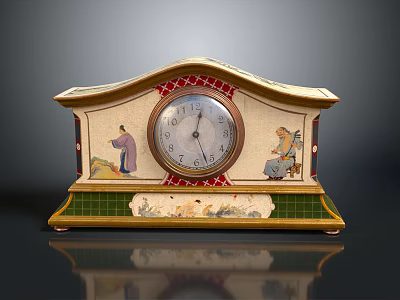 Vintage Decorative Table Clock With Hand Painted Figures And Classic Design 3d model