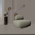 Modern Minimalist Beige Single Sofa in Bright Room with Globe Decor and Round Wall Art
