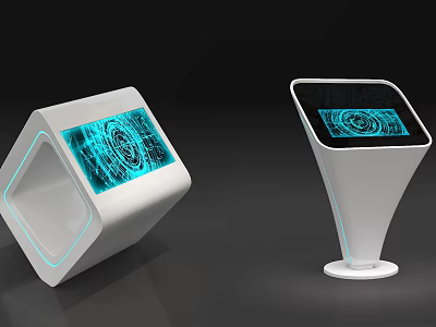 Public Facility Interactive Kiosks With Modern White Design And Blue Illuminated Screens 3d model