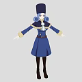 Woman With Blue Hair In Black Hat Blue Coat Dress With Belt Black Stockings Shoes
