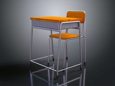 Simple Design Wooden Table And Chair With Metal Frame And Wooden Top 3d model