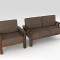 Brown Single Armchair And Two Seater Sofa Furniture With Wooden Frame And Fabric Cushions