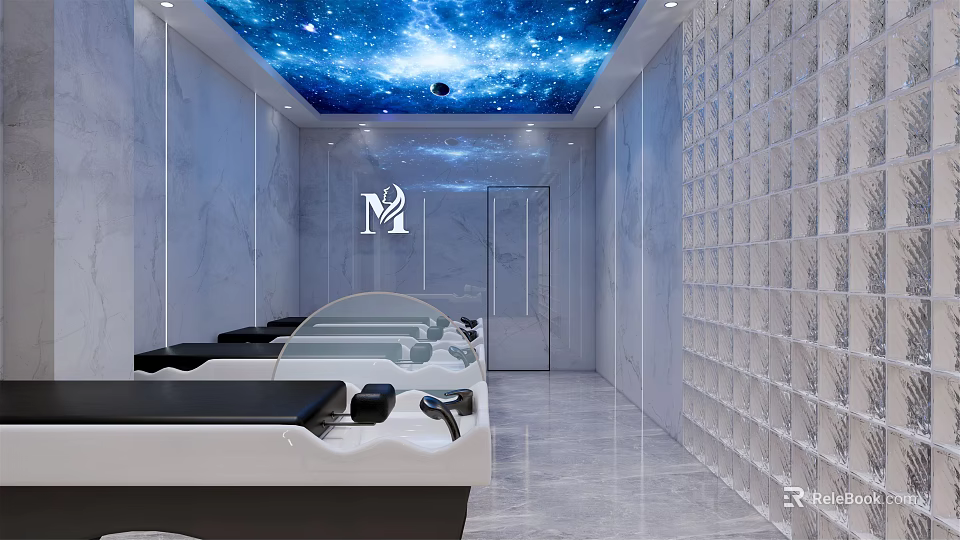 Modern Beauty Hair Salon Interior Design With Styling Stations And Professional Equipment 3d model 