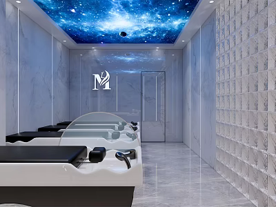 Modern Beauty Hair Salon Interior Design With Styling Stations And Professional Equipment 3d model