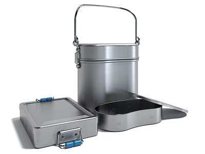 Stainless Steel Tableware Set With Handle Compartments Square Cylindrical Containers For Outdoor Picnic 3d model