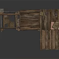 Wooden Building Structure With Wooden Planks Stairs Barrels And Lantern Decorations