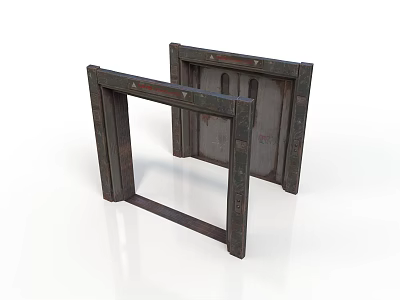 Pair of Dark Rustic Wooden Frames With Metal Accents And Worn Texture 3d model