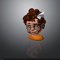 Cartoon Character With Curly Auburn Hair Wearing Glasses Paper Airplane on Head And Orange Outfit
