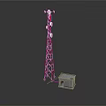 Red And White Telecommunication Tower With Antennas And Small Gray Building