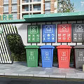 Public Garbage Sorting Facility With Color Coded Waste Bins And Classification Signs 3d model