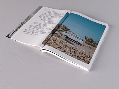 Open Book With Text Content And Car Image On Stone Background 3d model