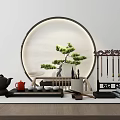 Traditional Chinese Tea Set Featuring Circular Decor Pine Tree and Tea Tray 3d model