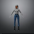 3D Character Model With White Long Sleeve Top Red Mask Blue Pants And Black Boots