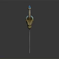 Mythical Weapon With Golden Dragon Head Blue Horns And Silver Wavy Blade