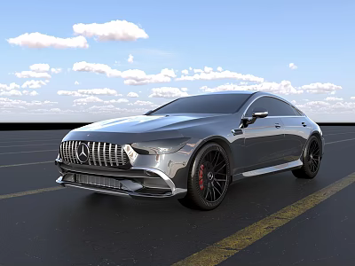 Silver Luxury Sports Car With Sleek Body And Sporty Exterior On Empty Road 3d model