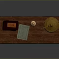 Wooden Bookcase With Golden Cross Books Candles And Decorative Items
