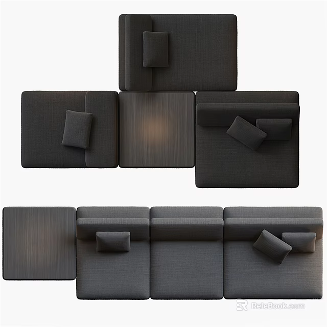 Modern Dark Colored Modular Sectional Sofa With Cushions And Various Configurations 3d model
