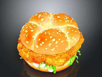 Delicious Chicken Burger with Sesame Bun Fried Chicken Patty Lettuce and Creamy Sauce 3d model