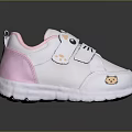 Cute Kids White Sneakers With Pink Cartoon Cat Ears Paw Prints Bear Design Velcro Straps