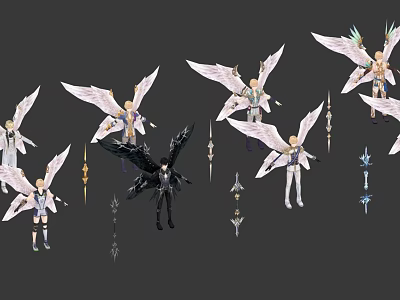 Game Movie Characters with White and Black Wings Various Weapons Staves and Multiple Poses 3d model
