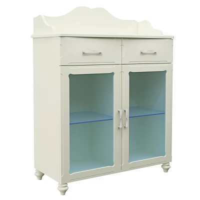 White Entryway Cabinet Sideboard with Drawers Glass Doors Blue Shelves and Legs 3d model