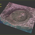 Aerial View Of Circular Green Natural Landscape Surrounded By Mountains And Coastal Residential Areas