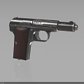 Vintage Metallic Pistol Featuring Red Textured Grip And Dark Background Reflection 3d model