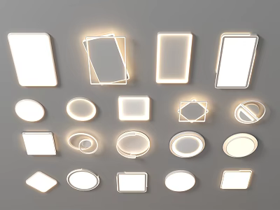 Various Modern Ceiling Lights With Square Round Rectangular And Oval Designs 3d model