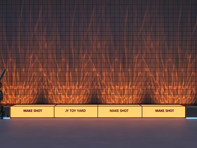 Decorative Lights Featuring Flame Effect Orange Glowing Lines On Grid Wall And Illuminated Boxes 3d model