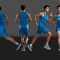 Men Running in Blue Sportswear Showing Different Dynamic Poses from Multiple Angles