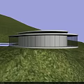Modern Mountain Pavilion Circular Glass Facade Design Nestled On Hillside With Scenic Blue Sky