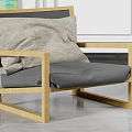 Modern Interior Single Sofa With Wooden Frame Gray Cushion And Throw Pillow