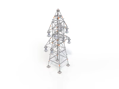 Power Transmission Tower 3D Model With Metal Lattice Structure And Insulators 3d model
