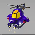 Blue Spacecraft Toy Model With Yellow Windows Propellers Wheels And X Marking