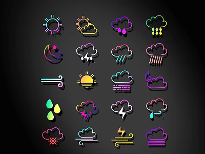 Colorful Neon Style Weather Icons Including Sun Cloud Rain Lightning And Snow 3d model