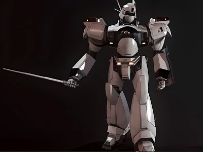 Smart Robot With Mechanical Armor Holding Sword And Futuristic Design Details 3d model