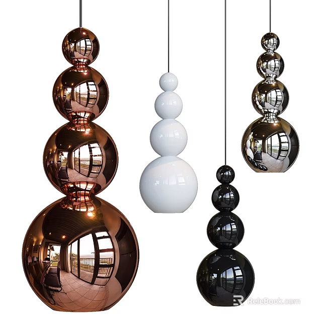 Modern Multi Sphere Pendant Lights in Copper White and Black Hanging Design 3d model 