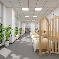 Rehabilitation Center Interior With Treatment Beds Green Plants And Bright Windows