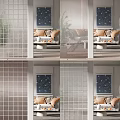 Modern Grid Pattern Room Divider Separating Living Space With Sofa Pillows And Wall Art