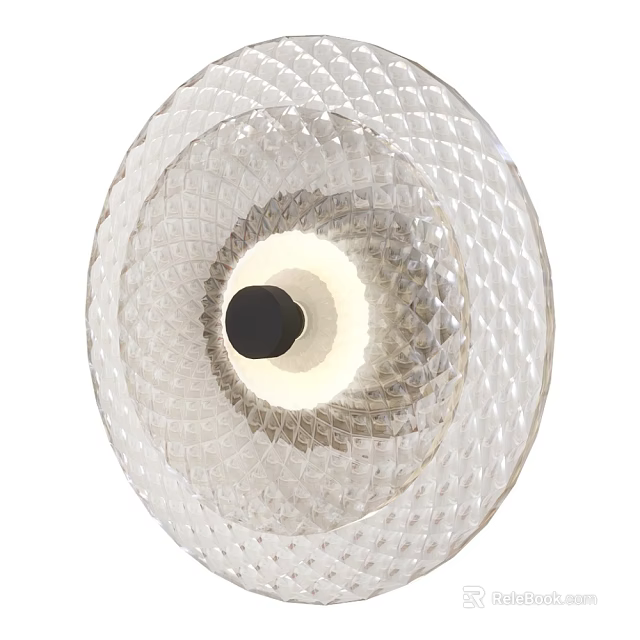 Transparent Textured Glass Wall Lamp With Black Center And White Light 3d model 