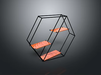 Modern Geometric Shelving Unit with Black Metal Frame and Orange Shelves for Modern Home Decor 3d model