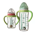 Ceramic Baby Bottles Featuring Green Handles Volume Markings And Colored Lids