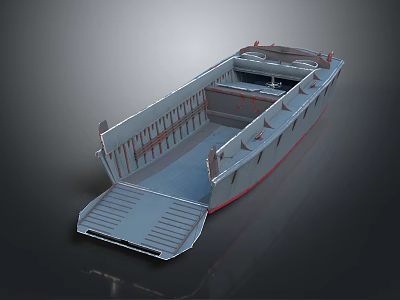 Gray Ship Model With Ramp Deck And Open Cargo Area 3d model