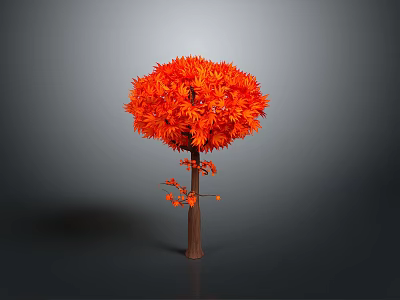 Vibrant Orange Leaf Tree With Brown Trunk And Lush Foliage Against Gray Background 3d model