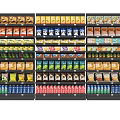 Retail Display Shelves Fully Stocked With Various Snacks Beverages And Packaged Foods