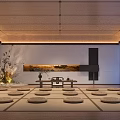 Zen Club Interior With Circular Cushions Tatami Flooring Wall Art Greenery Candles And Natural View