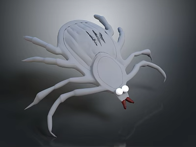 White Insect Like Game Character With Multiple Legs Large Eyes Red Mouthparts And Back Scratches 3d model