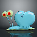 Cartoon Doll with Blue Body Large Green Eyes Red Pupils Long Antennae Yellow Base